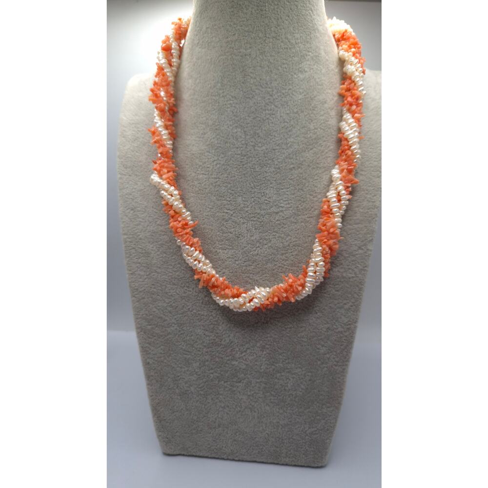 Vintage True Coral Pearl Torsade Necklace 14K Clasp 19 in Hawaii